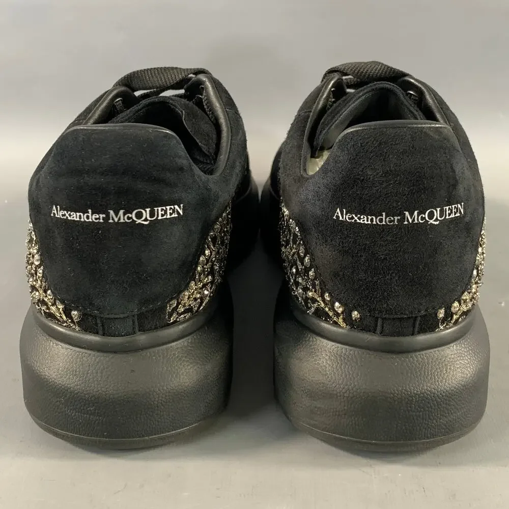 ALEXANDER MCQUEEN Size 10 Black Silver Beaded Suede Low Top Sneakers